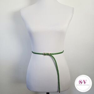 Green thin braided belt with gold buckle